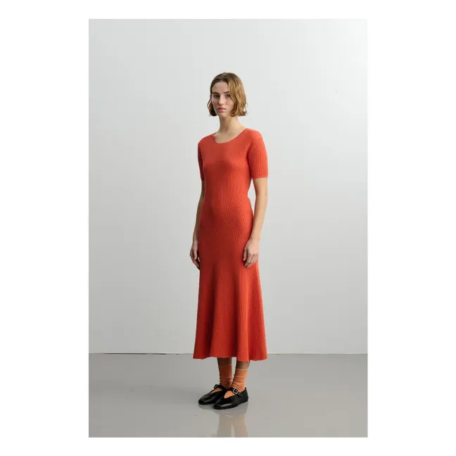 Organic Cotton Ribbed Dress - Women's Collection | Orange