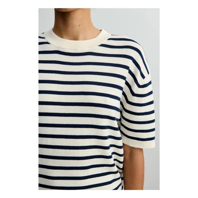 T-shirt a righe in cotone biologico - Collezione Donna | Blu marino