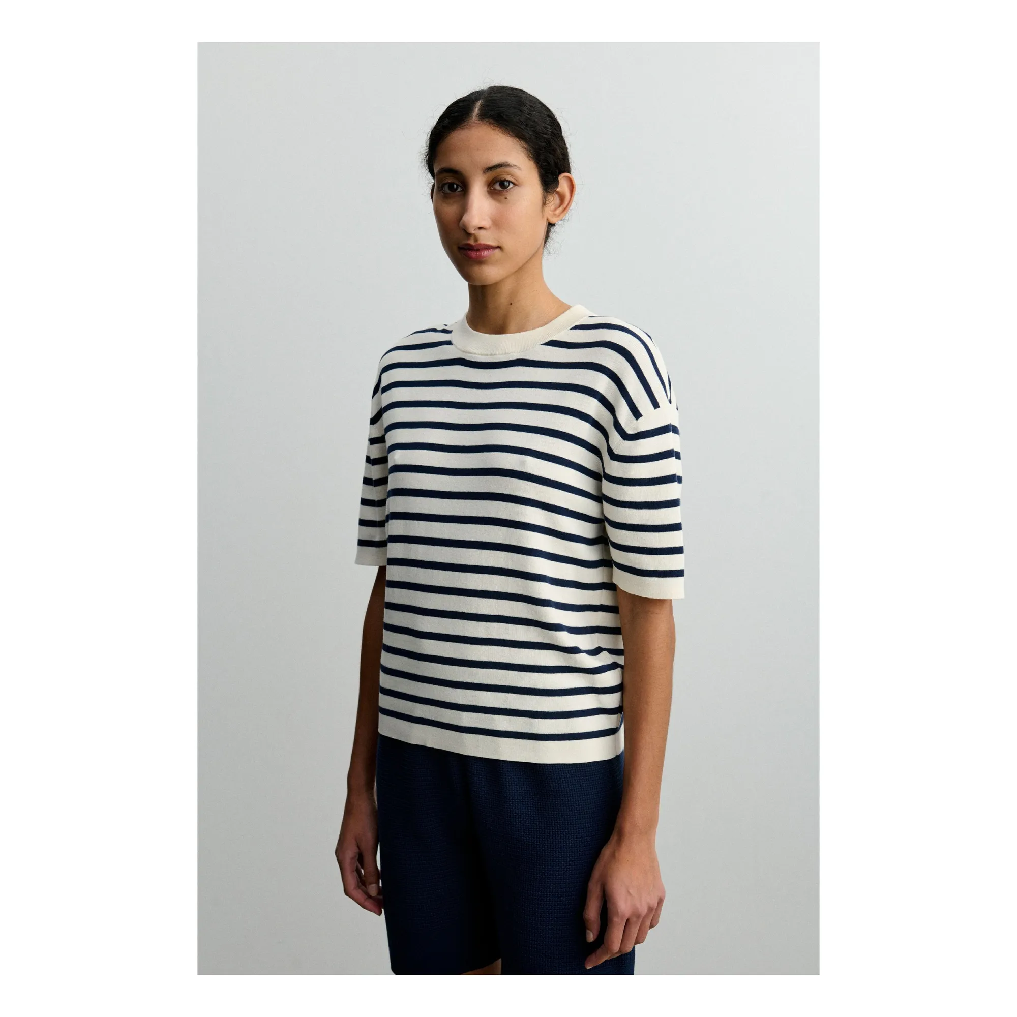 T-shirt Rayé Coton Bio - Collection Femme | Bleu marine- Image produit n°1