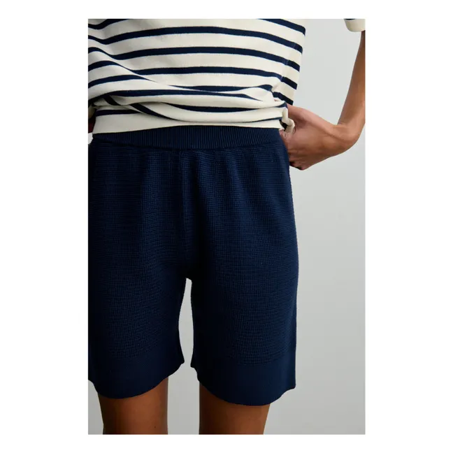 Pantaloncini strutturati in cotone organico - Collezione Donna | Blu marino