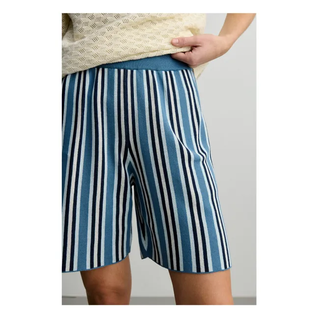 Pantaloncini in cotone biologico a righe - Collezione Donna | Blu