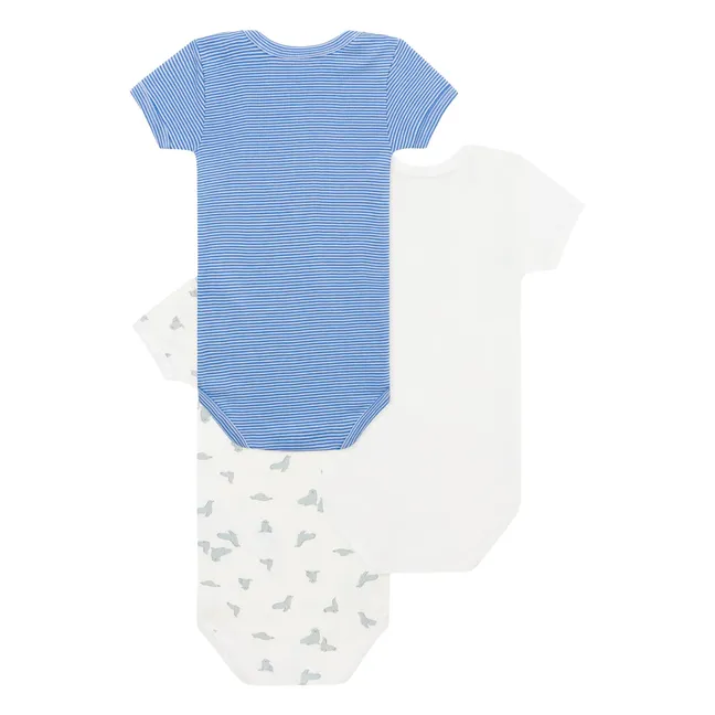 Set de 3 bodies Babyslide de algodón orgánico | Azul