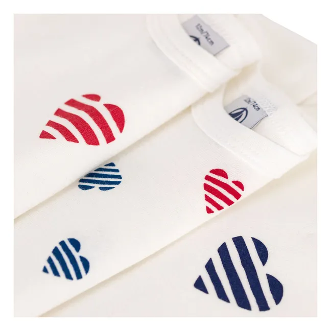 Set di 3 corpetti in cotone biologico con cuore a righe | Bianco