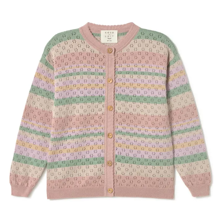 Cardigan Rayé Coton Bio | Rose- Image produit n°0