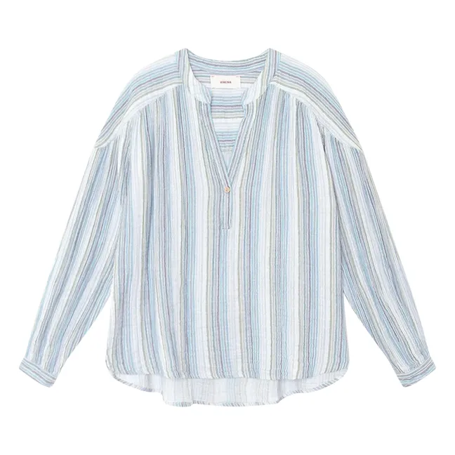 Blouse Alina Rayures Gaze de Coton | Bleu