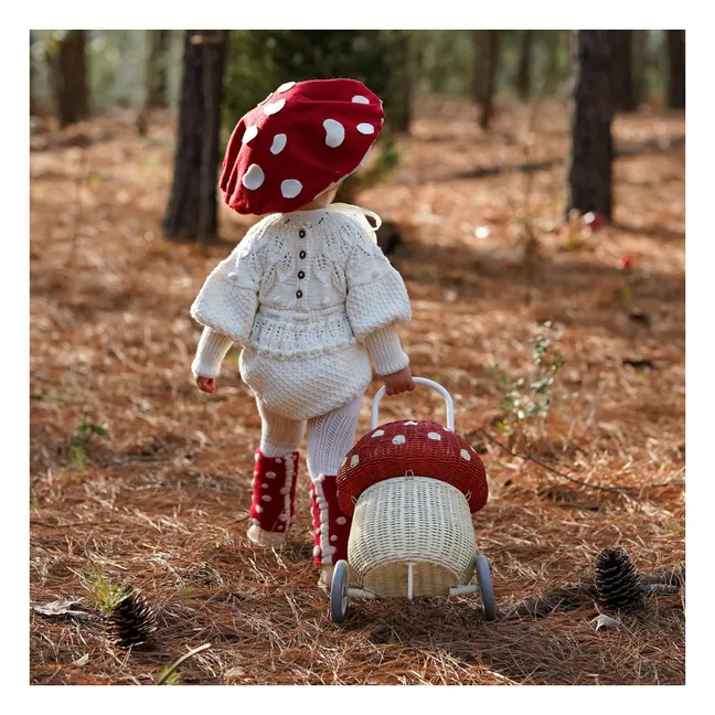 Panier à roulettes en rotin Champignon | Rouge