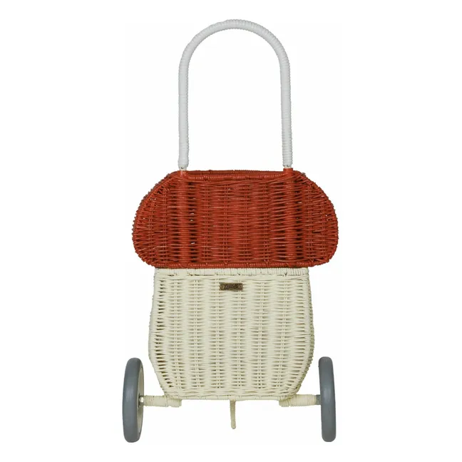 Panier à roulettes en rotin Champignon | Rouge