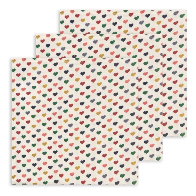 Langes en coton bio Cœur - Set de 3