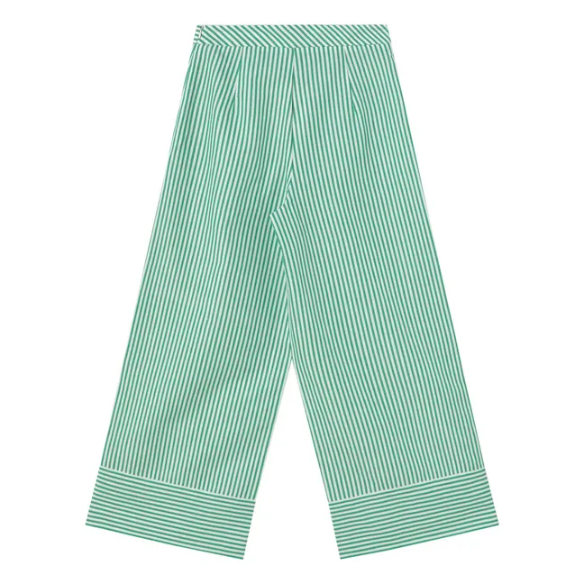 Pantaloni in lino a righe | Verde