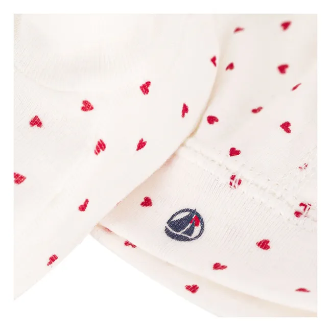 Ensemble Naissance Bonnet et Chaussons Cœur Coton Bio | Ecru
