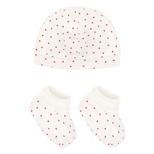 Set di cuoricini e pantofole in cotone biologico | Ecru
