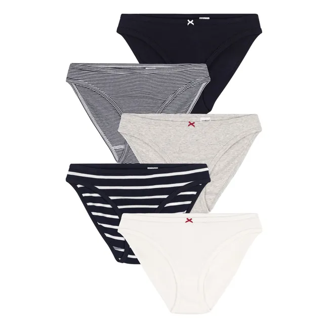 Confezione da 5 slip a righe in cotone biologico | Blu marino
