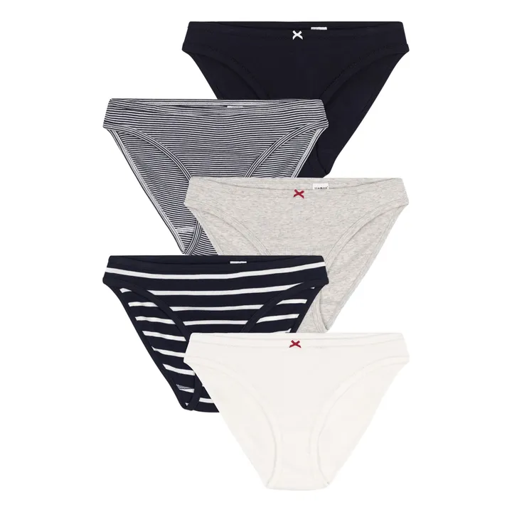 Lot 5 Culottes Rayures Coton Bio | Bleu marine- Image produit n°0
