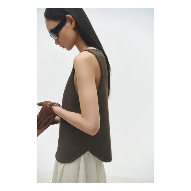 Organic cotton sleeveless cardigan | Brown