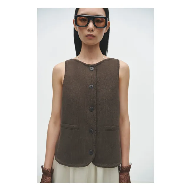 Organic cotton sleeveless cardigan | Brown