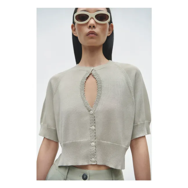 Organic Cotton Cut-Out Cardigan | Pearl grey