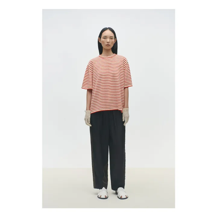 T-shirt Oversize Rayures Coton Bio | Rouge- Image produit n°1