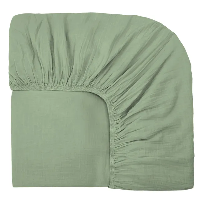 Lenzuolo a pieghe Dili in voile di cotone | Verde mandorla