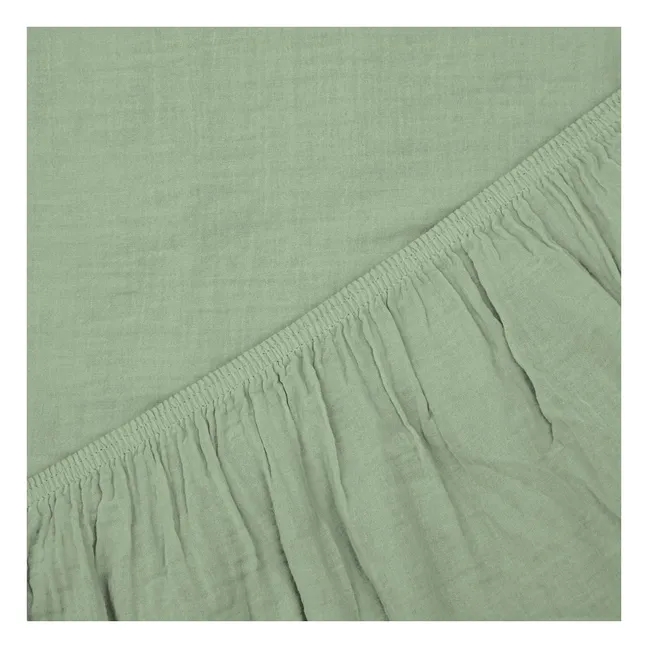 Lenzuolo a pieghe Dili in voile di cotone | Verde mandorla