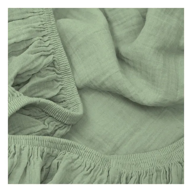 Lenzuolo a pieghe Dili in voile di cotone | Verde mandorla