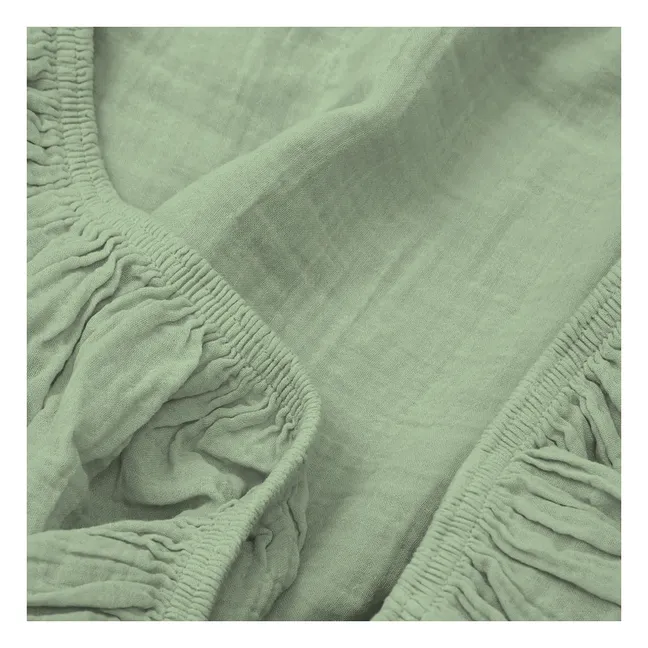 Lenzuolo a pieghe Dili in voile di cotone | Verde mandorla