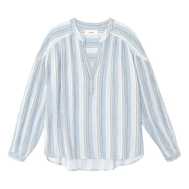 Blouse Alina Rayures Gaze de Coton | Bleu
