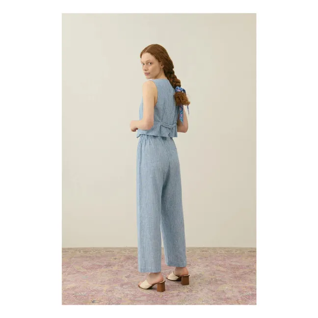 Veste Sans Manches Franckie Rayures Lin et Coton - Collection Femme | Bleu