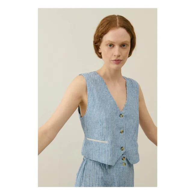 Veste Sans Manches Franckie Rayures Lin et Coton - Collection Femme | Bleu