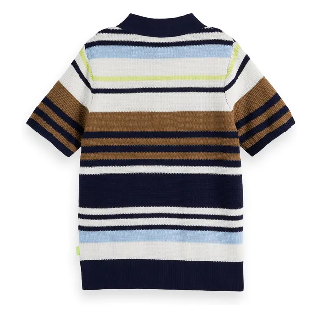 Striped Mesh Polo | Brown