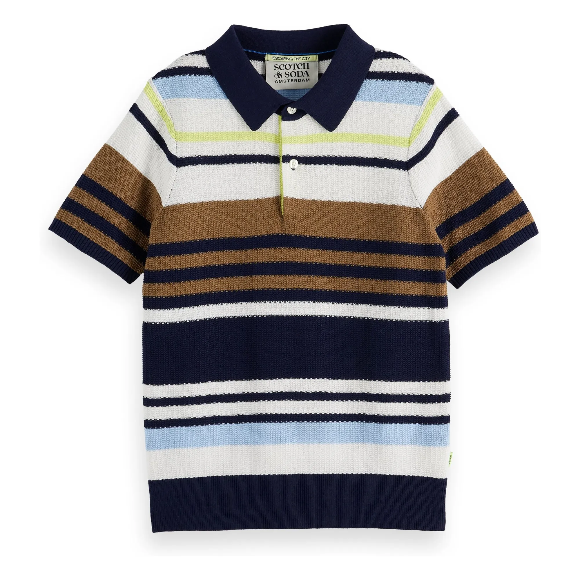 Scotch & Soda Brown Striped Mesh Polo