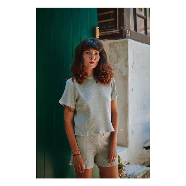 T-shirt Côtelé Orgeat - Collection Femme | Gris chiné clair