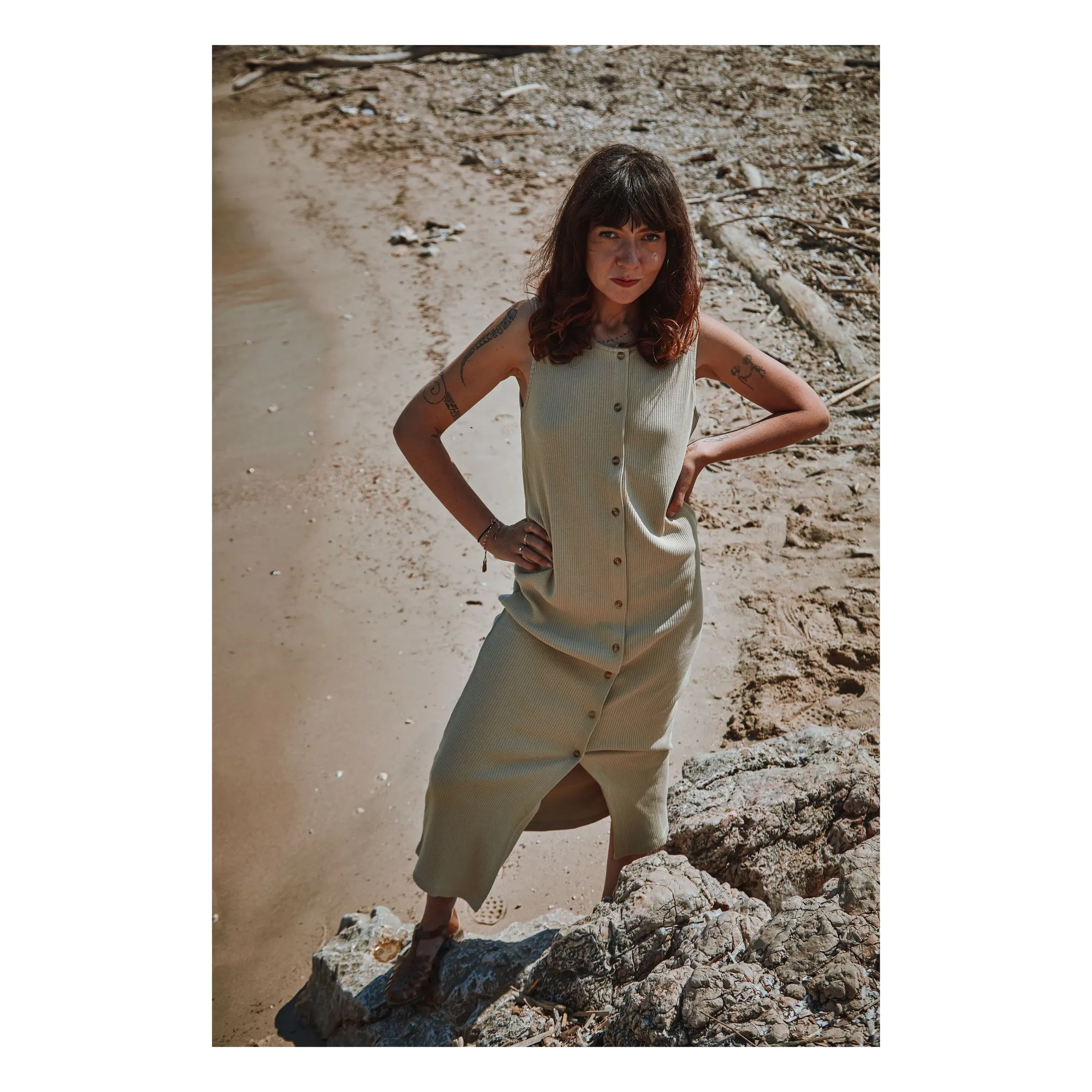 Poudre Organic Women's Olive Green Iris Ribbed Dress - Collection