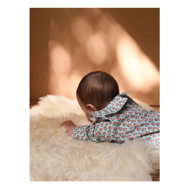 Barboteuse Castille Fleurie Coton Bio | Bleu ciel