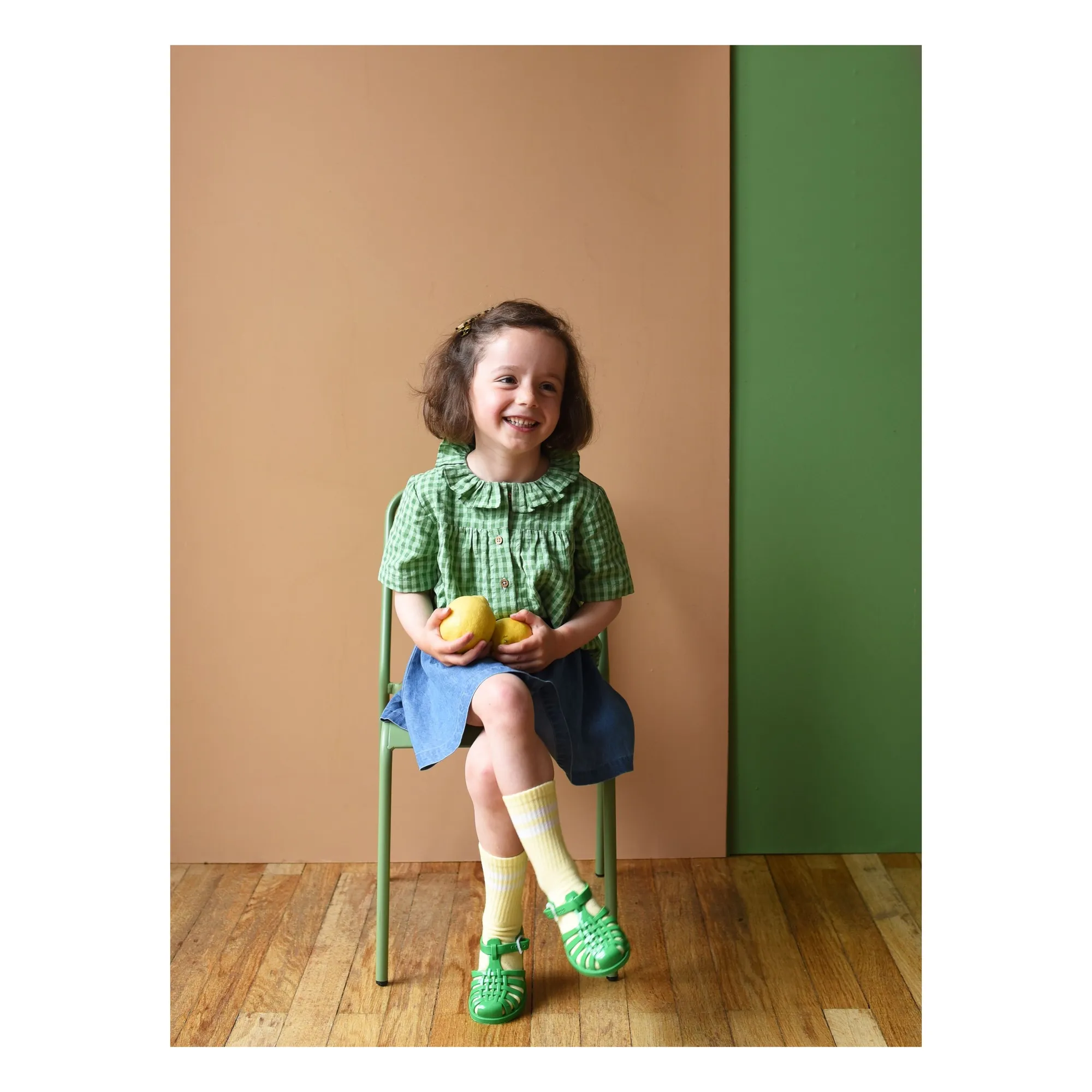 Blouse Colombine Vichy Coton Bio | Vert- Image produit n°2