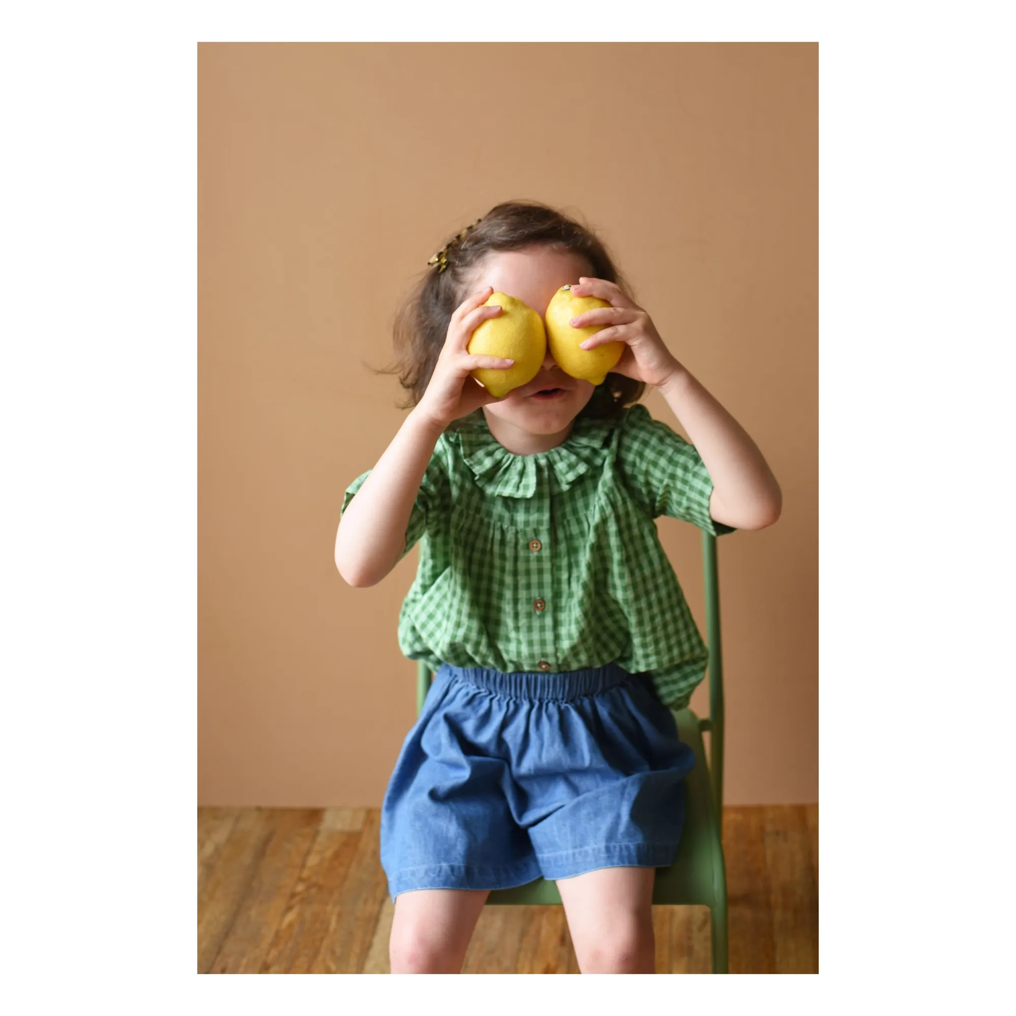 Blouse Colombine Vichy Coton Bio | Vert- Image produit n°1
