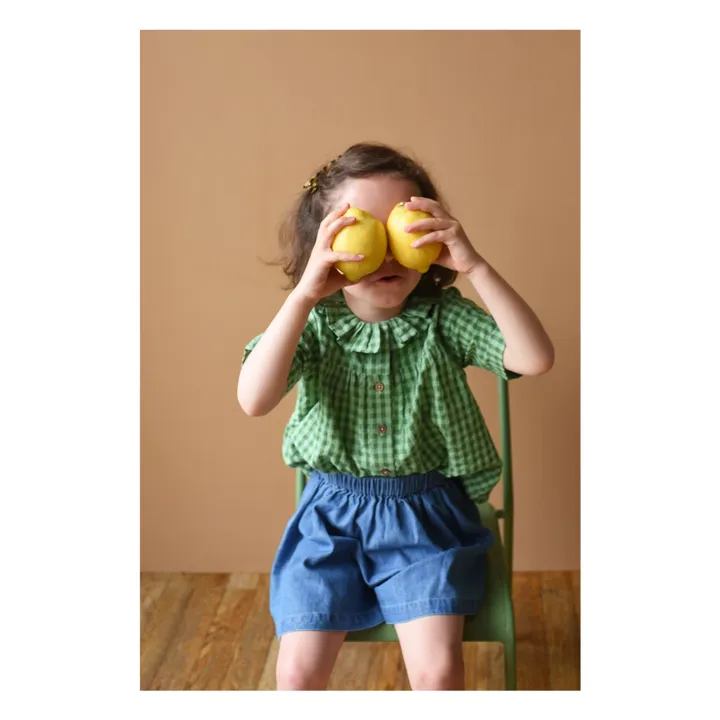 Blouse Colombine Vichy Coton Bio | Vert- Image produit n°1