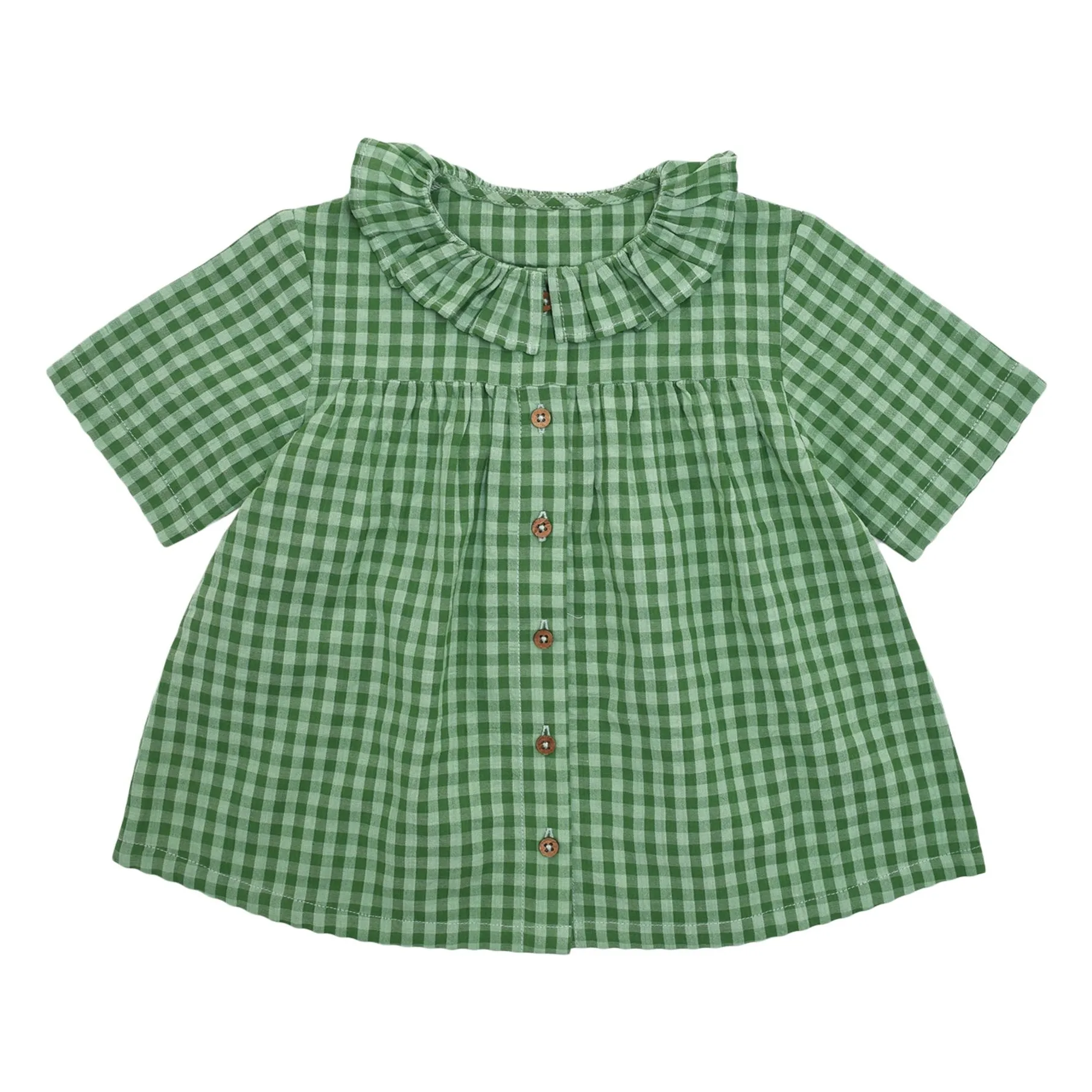 Blouse Colombine Vichy Coton Bio | Vert- Image produit n°0