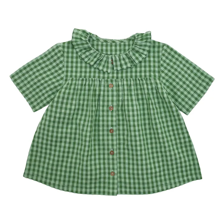 Blouse Colombine Vichy Coton Bio | Vert- Image produit n°0