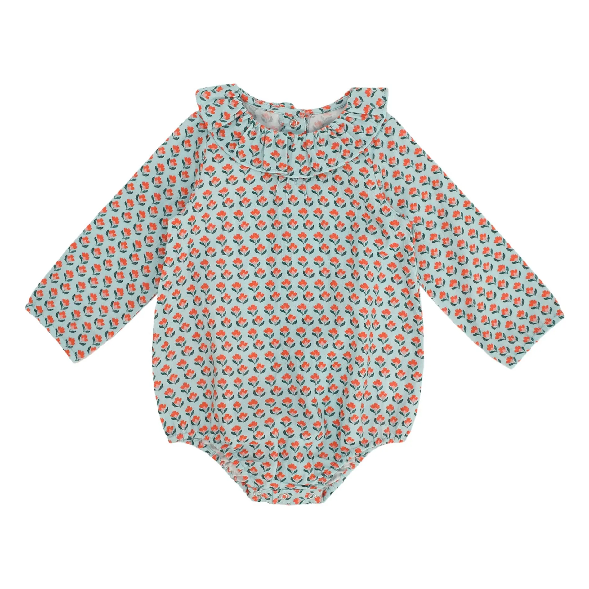 Lililotte Light Blue Castille Fleurie Organic Cotton Romper