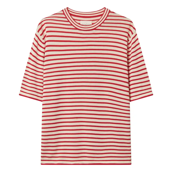 T-shirt Oversize Rayures Coton Bio | Rouge- Image produit n°0