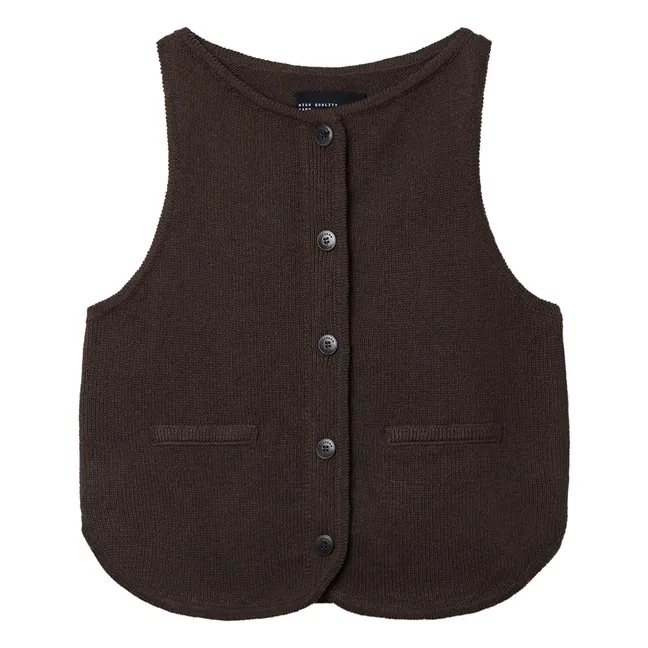 Organic cotton sleeveless cardigan | Brown