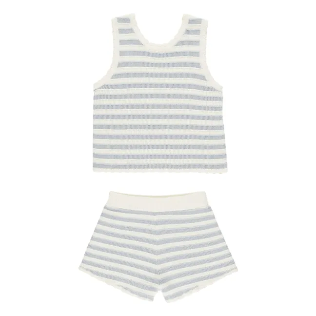 Ensemble Top et Short Rayure | Bleu Clair