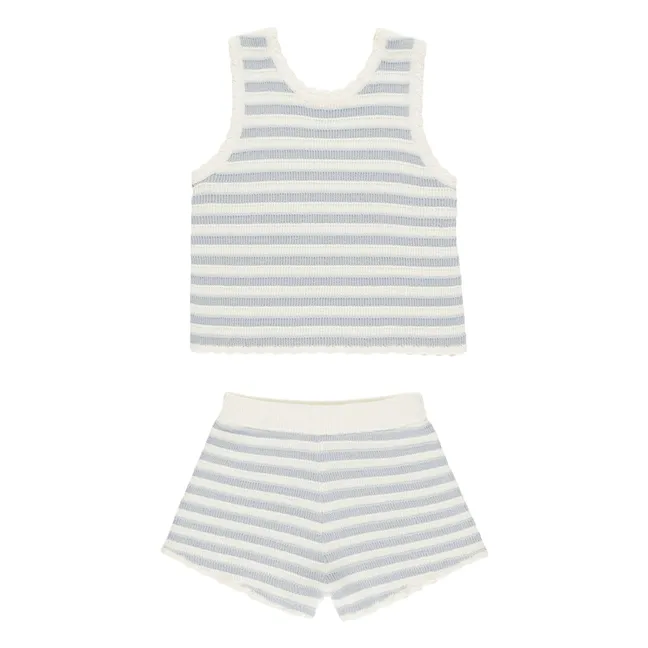 Striped Top and Shorts Set | Light Blue