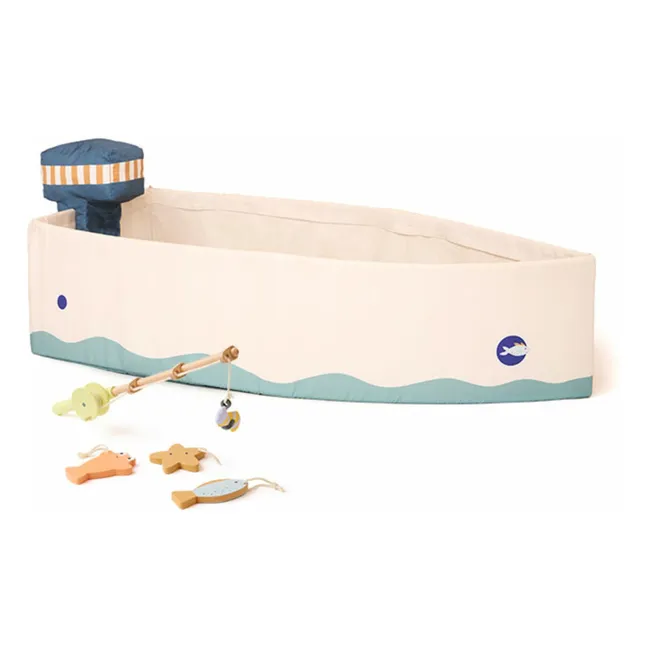 Bateau en toile avec kit de pêche  | Ecru