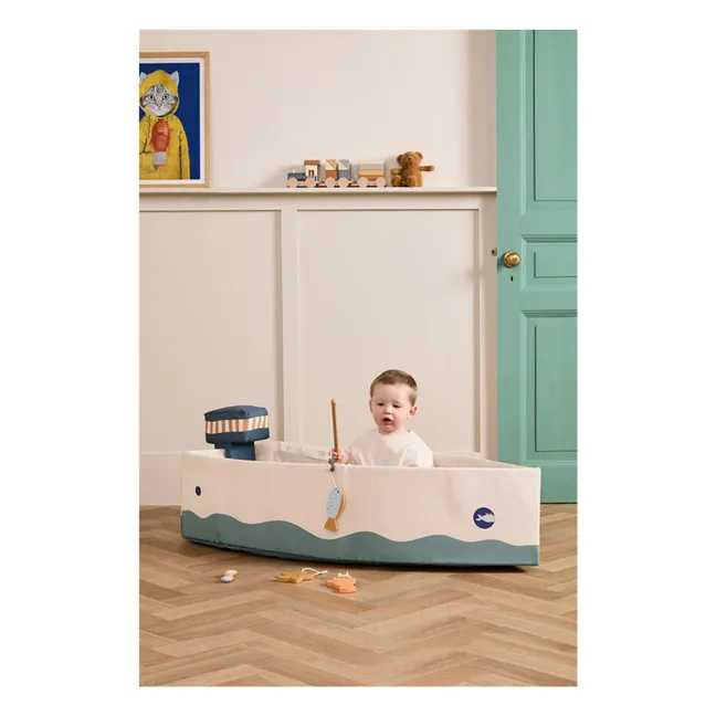 Bateau en toile avec kit de pêche  | Ecru
