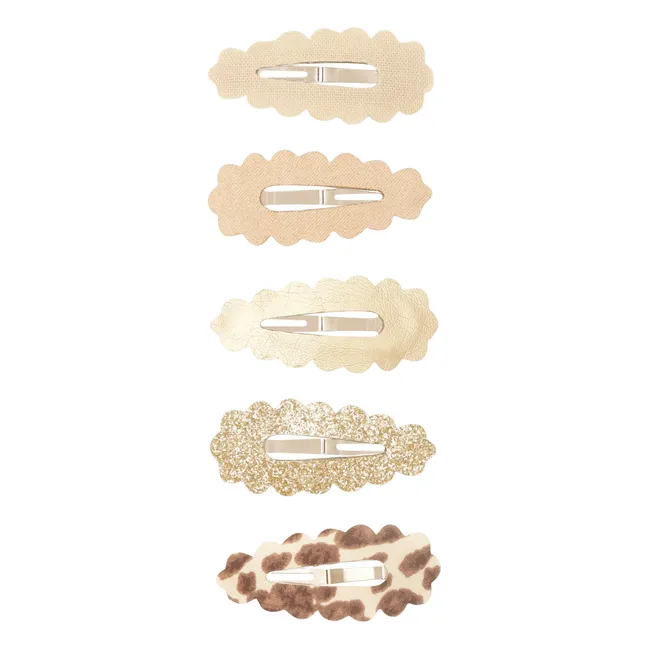 Confezione di 5 mini barrette per capelli leopardate | Beige