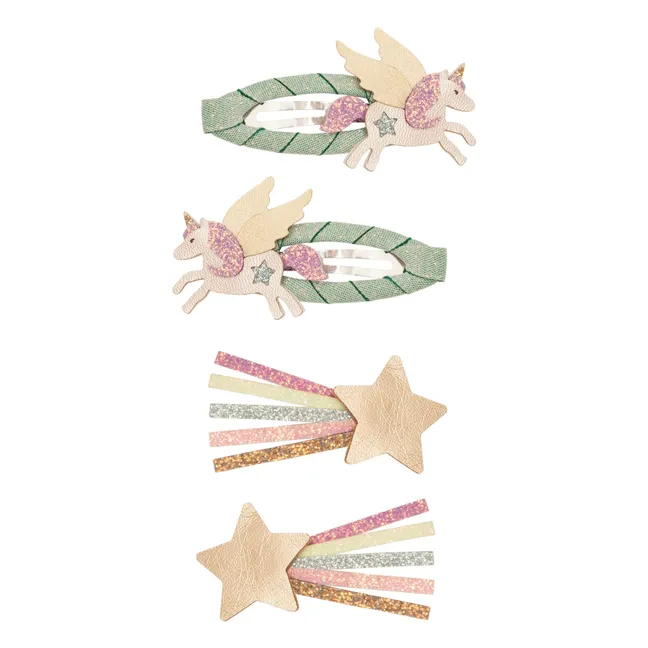 Set di 4 clip Unicorno | Dorato