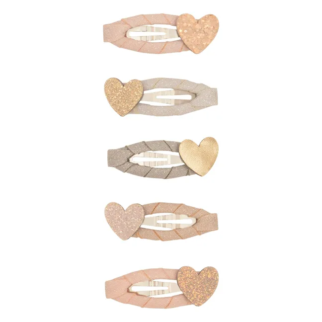 5er-Pack Mini-Spangen Herz mit Pailletten | Rosa