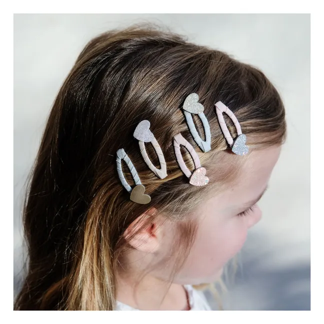 5er-Pack Mini-Spangen Herz mit Pailletten | Rosa