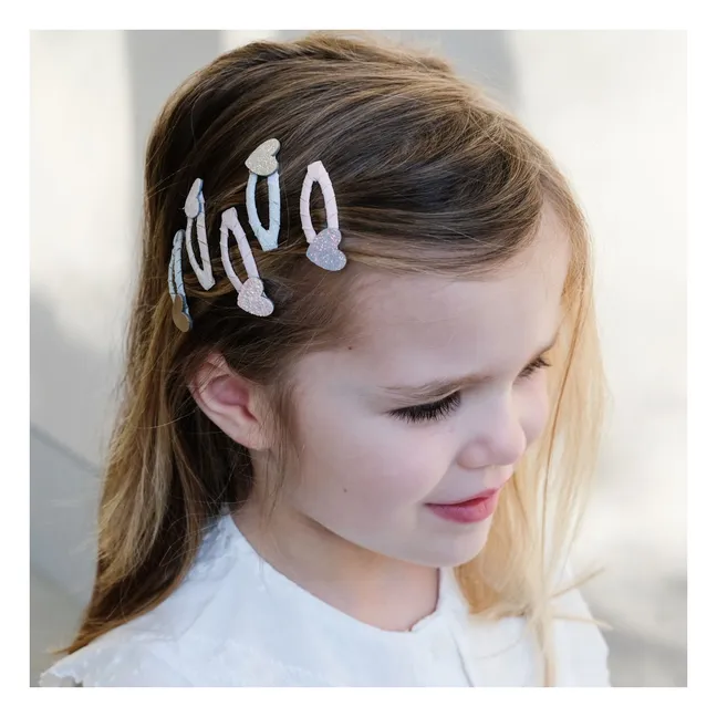 Lot 5 Mini Barrettes Cœur Pailleté | Rose